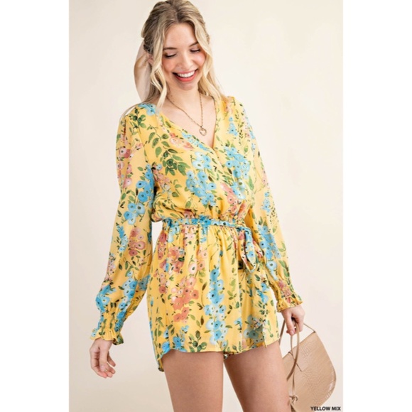 SOLD OUT Yellow Multi Floral Print Chiffon Button Pocket Women's Spring Summer - Picture 4 of 6